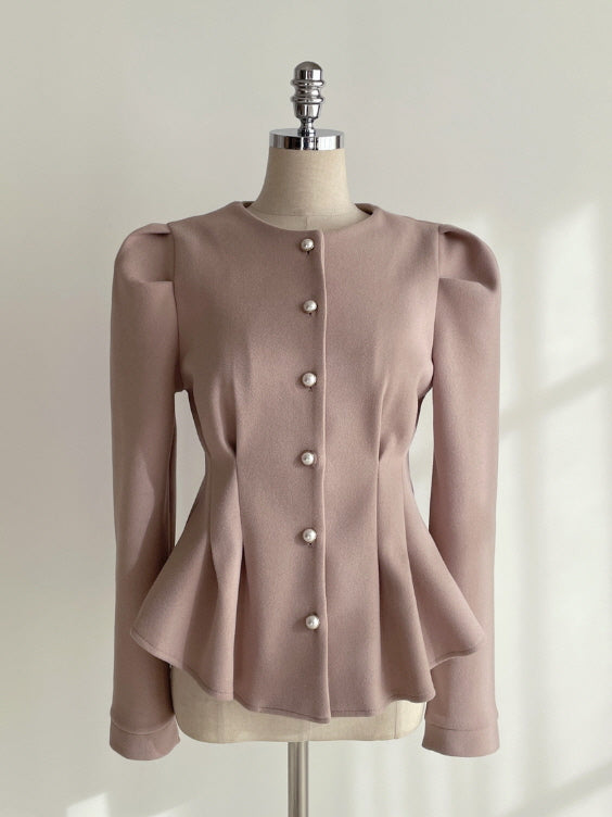 パールボタン ペプラムウールブラウス(3color)