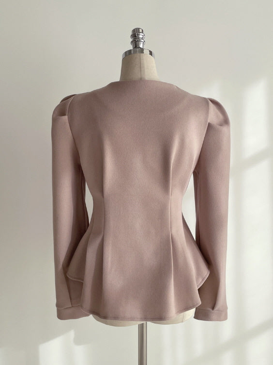 パールボタン ペプラムウールブラウス(3color)