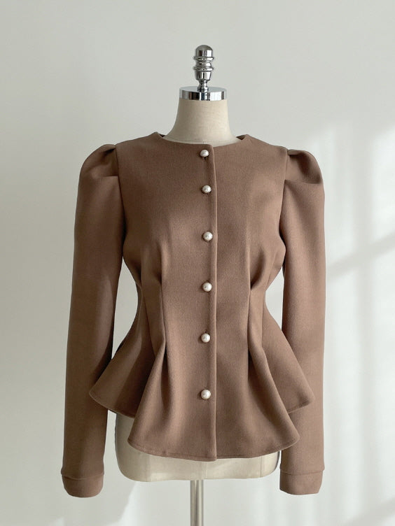 パールボタン ペプラムウールブラウス(3color)