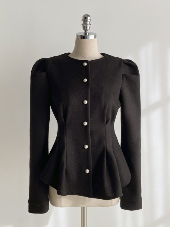 パールボタン ペプラムウールブラウス(3color)