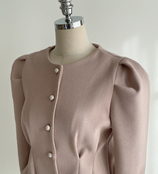 パールボタン ペプラムウールブラウス(3color)