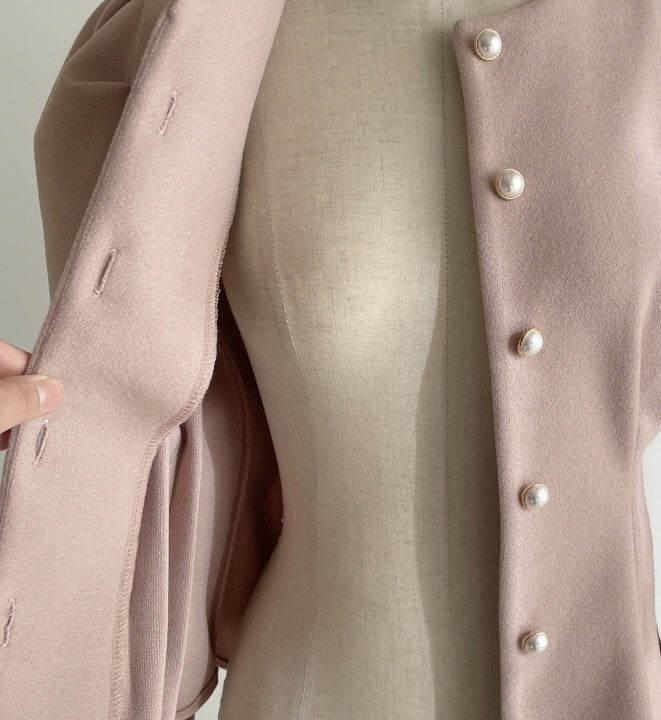 パールボタン ペプラムウールブラウス(3color)