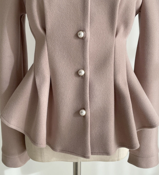 パールボタン ペプラムウールブラウス(3color)