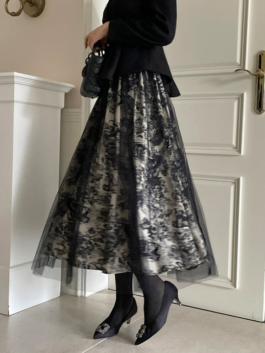 トワルレース・レイヤードチュールスカート　