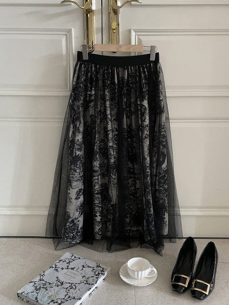 トワルレース・レイヤードチュールスカート　