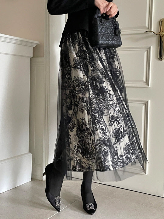 トワルレース・レイヤードチュールスカート　