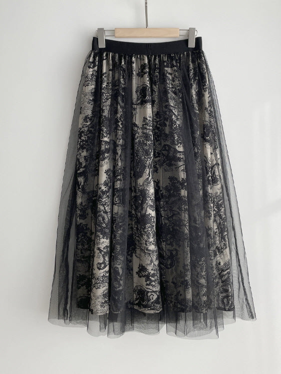 トワルレース・レイヤードチュールスカート　