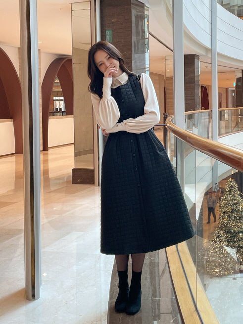 スクエアキルティング・ハートベルトワンピース(2color)