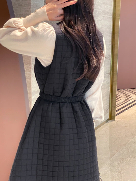 スクエアキルティング・ハートベルトワンピース(2color)