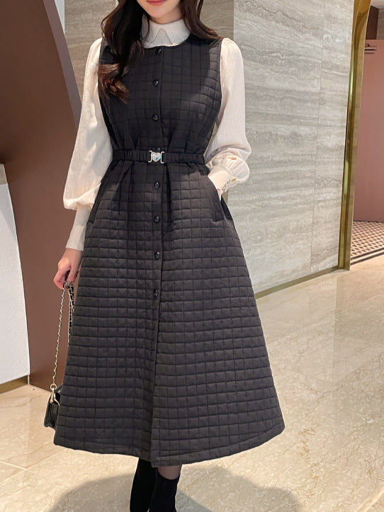 スクエアキルティング・ハートベルトワンピース(2color)