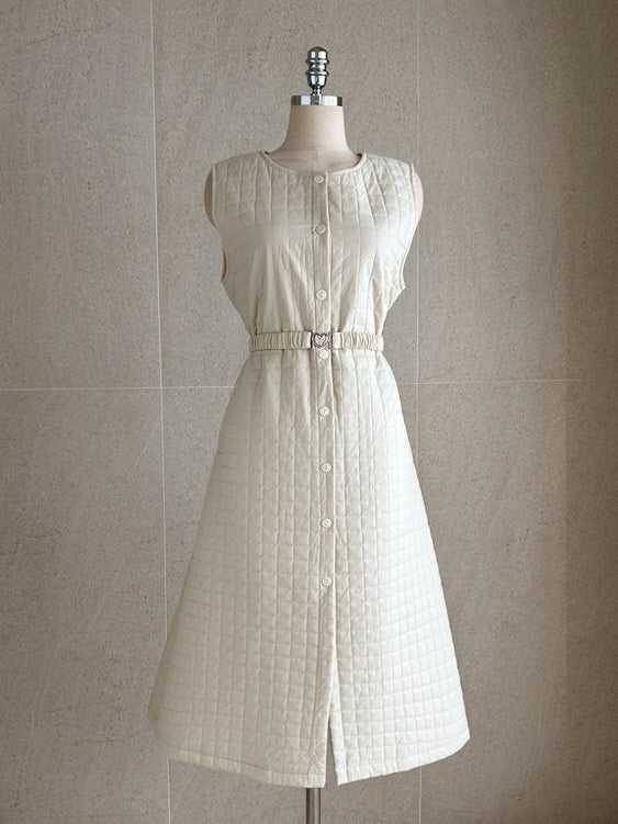 スクエアキルティング・ハートベルトワンピース(2color)