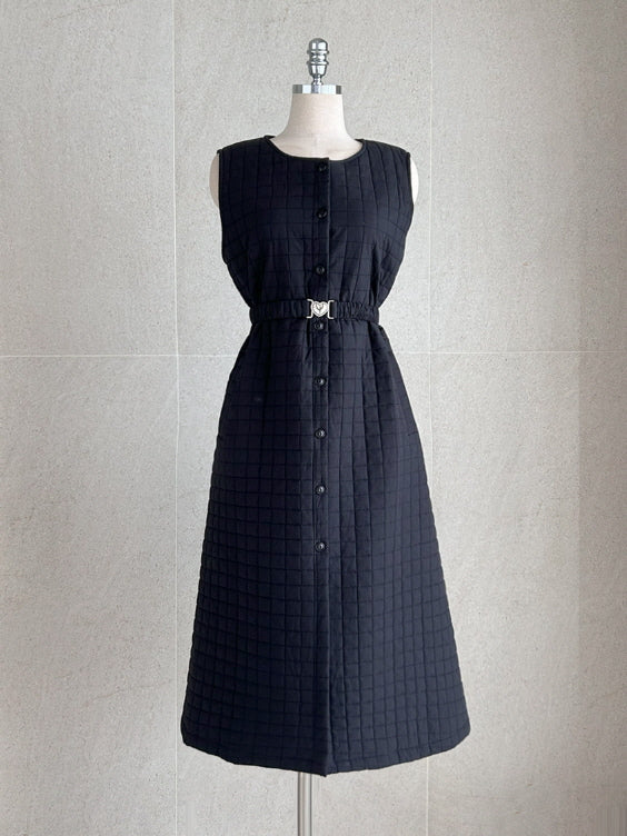 スクエアキルティング・ハートベルトワンピース(2color)