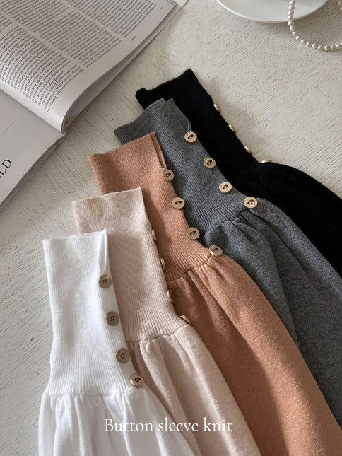 襟付きモックネック ボタンカフスニットトップス(5color)