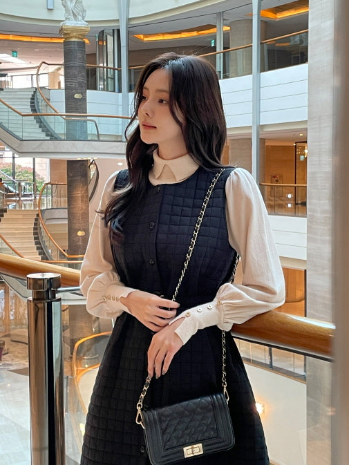 襟付きモックネック ボタンカフスニットトップス(5color)