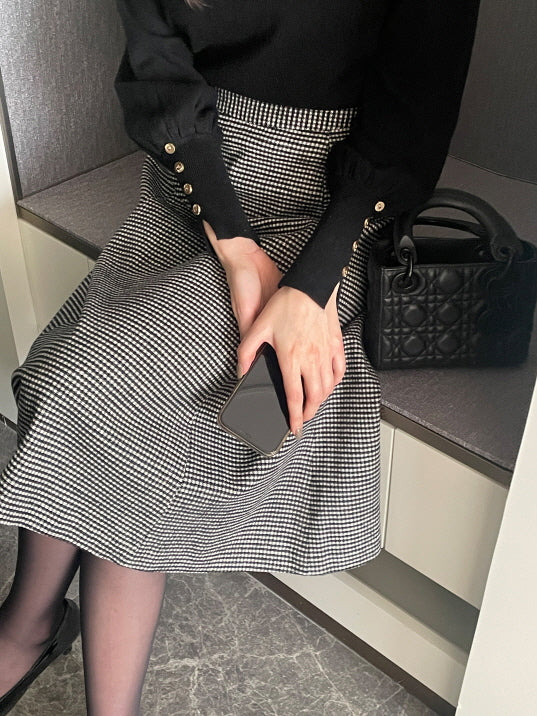 襟付きモックネック ボタンカフスニットトップス(5color)