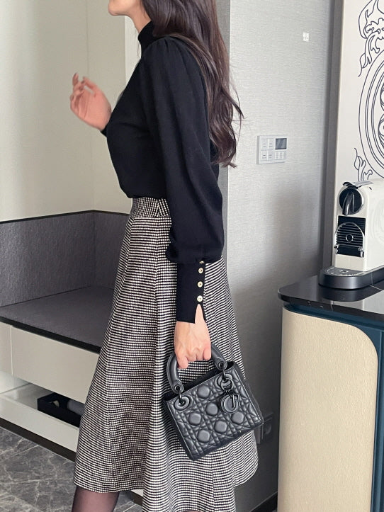 襟付きモックネック ボタンカフスニットトップス(5color)