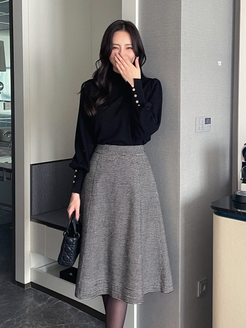 襟付きモックネック ボタンカフスニットトップス(5color)