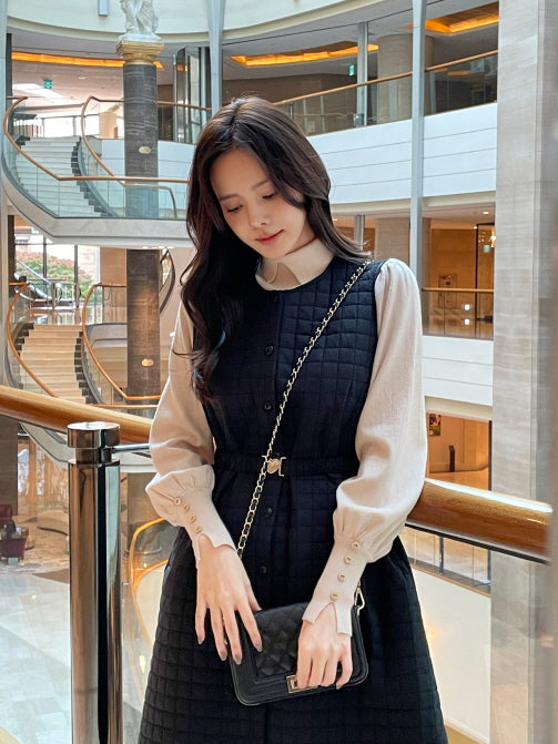 襟付きモックネック ボタンカフスニットトップス(5color)