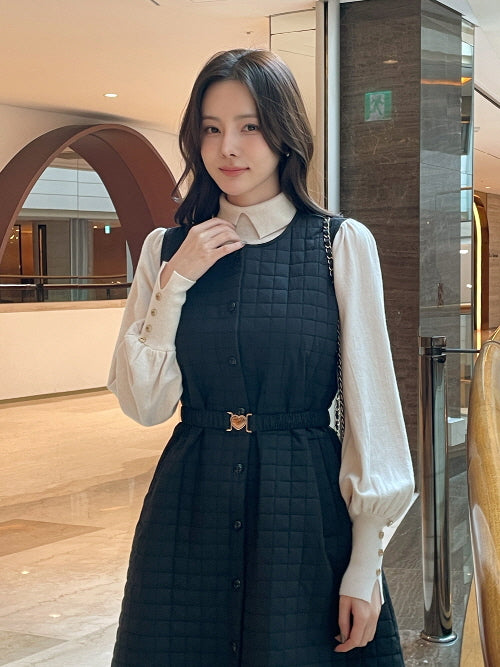 襟付きモックネック ボタンカフスニットトップス(5color)