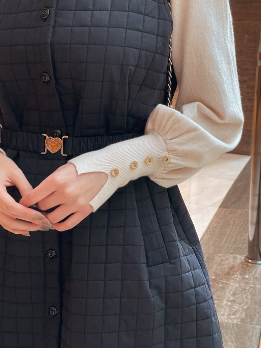 襟付きモックネック ボタンカフスニットトップス(5color)