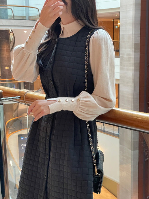 襟付きモックネック ボタンカフスニットトップス(5color)