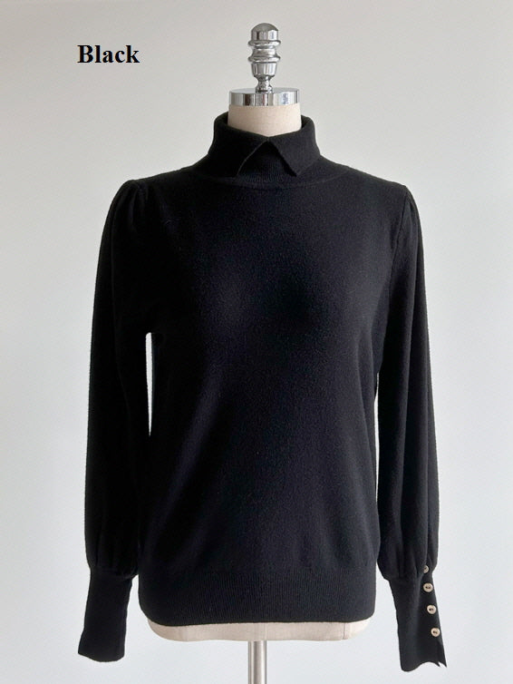 襟付きモックネック ボタンカフスニットトップス(5color)