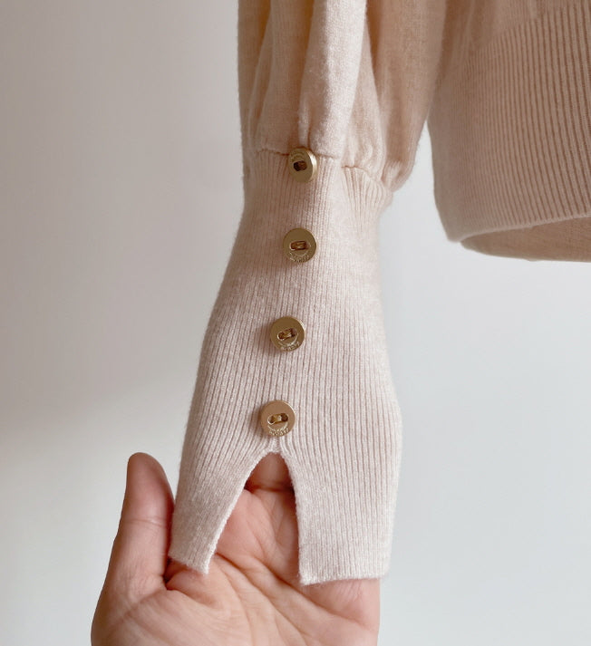 襟付きモックネック ボタンカフスニットトップス(5color)