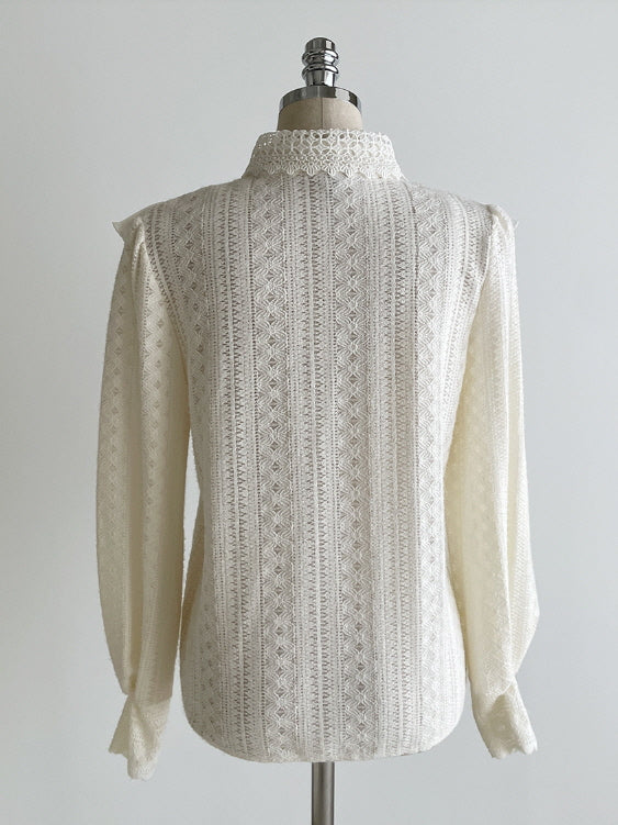 パールボタン レースフリルブラウス(2color)