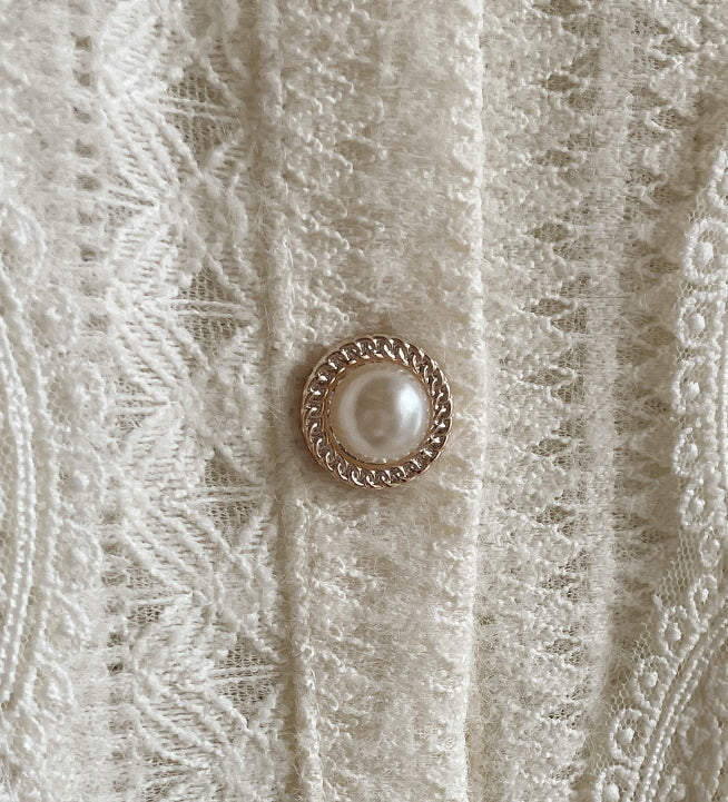 パールボタン レースフリルブラウス(2color)