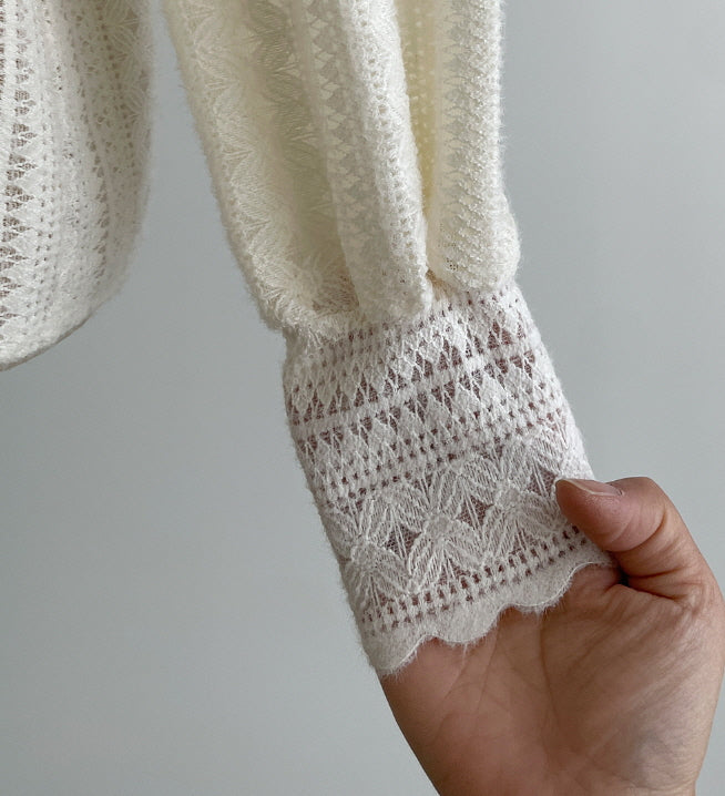 パールボタン レースフリルブラウス(2color)