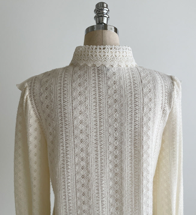 パールボタン レースフリルブラウス(2color)