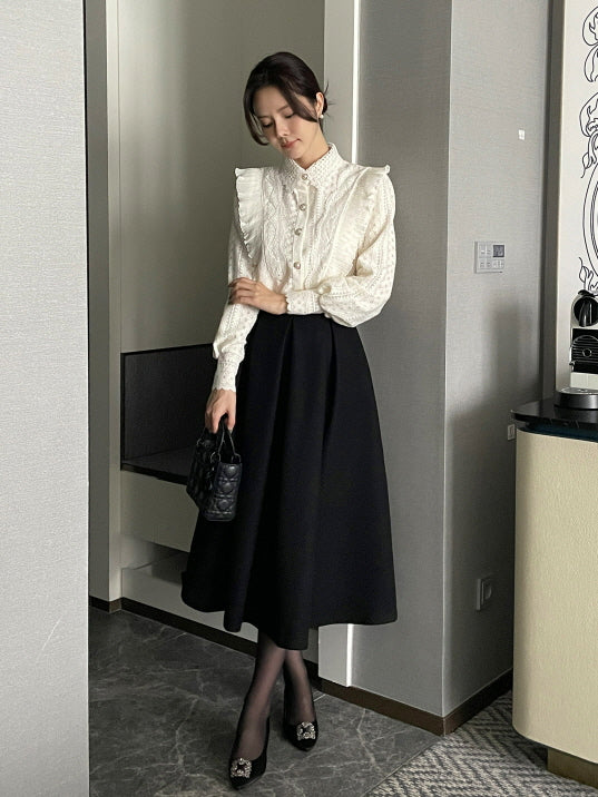 エレガントウォームタックフレアスカート(3color)