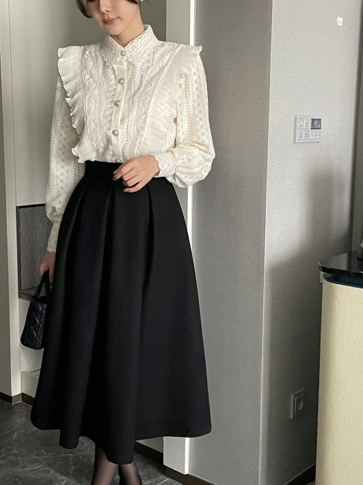 エレガントウォームタックフレアスカート(3color)