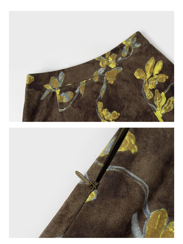 ヴィンテージ フラワー ブラウンフレアスカート