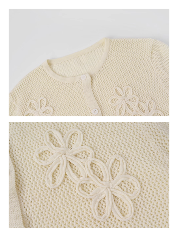 フラワー刺繍ニットカーディガン＆キャミソールセット(2color)