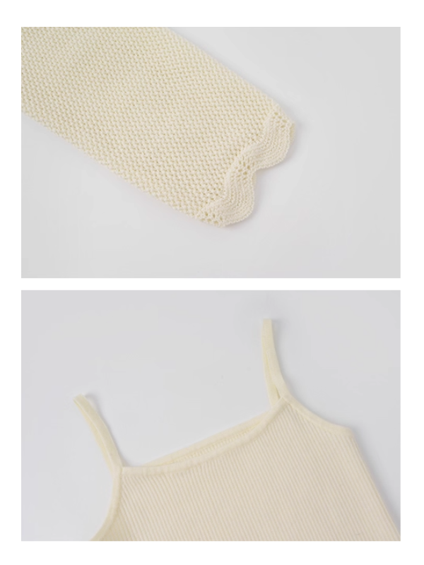 フラワー刺繍ニットカーディガン＆キャミソールセット(2color)