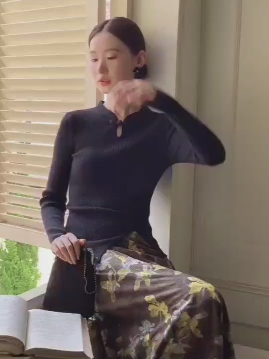 ヴィンテージ フラワー ブラウンフレアスカート